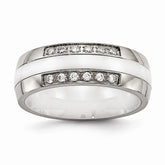 Sophia Jewelers Polished Stainless Steel Wedding Band with CZ Elegance